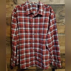 Eddie Bauer Relaxed Fit Plaid Flannel Button Down Shirt Red Black Workwear Sz XL